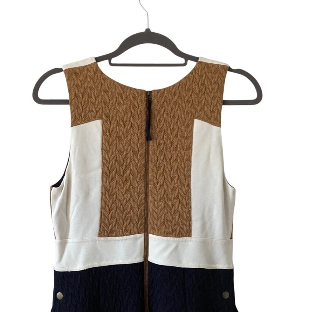 Maeve Anthropologie Color Block Navy Cream Flare Cable Sweater Dress - Picture 6 of 11